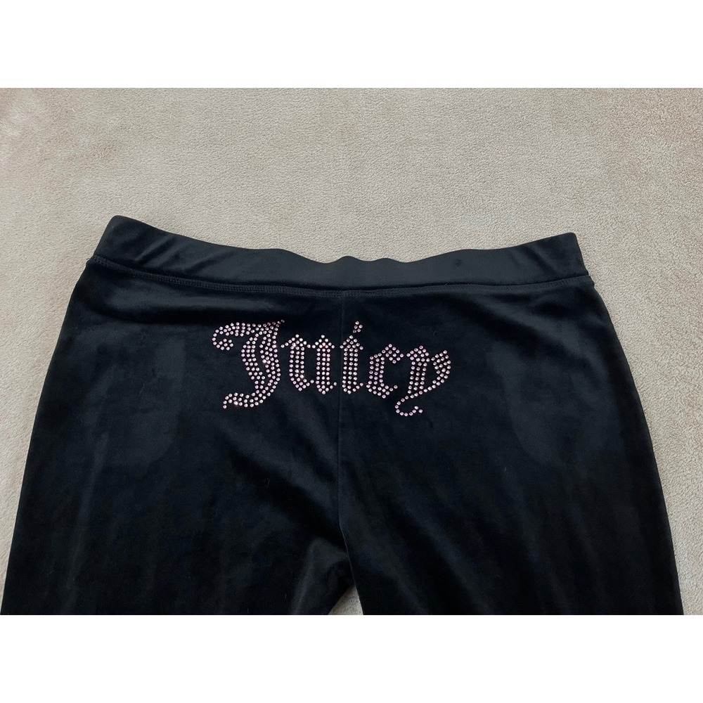 Juicy Couture Velour Flare Pants Women's L Black Rhinestone Logo Polyester EUC